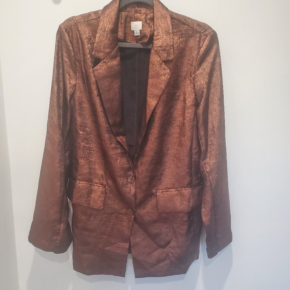 A New Day Bronze Metallic Single Breasted Lightweight Lined Blazer  sz Large